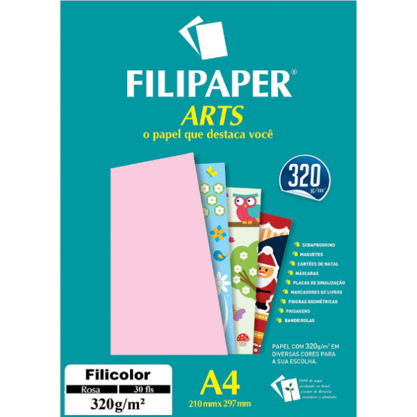 Papel Filipaper Arts 320gr - A4 - Rosa - 30 folhas