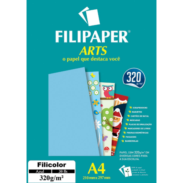 Papel Filipaper Arts 320gr - A4 - Azul - 30 folhas