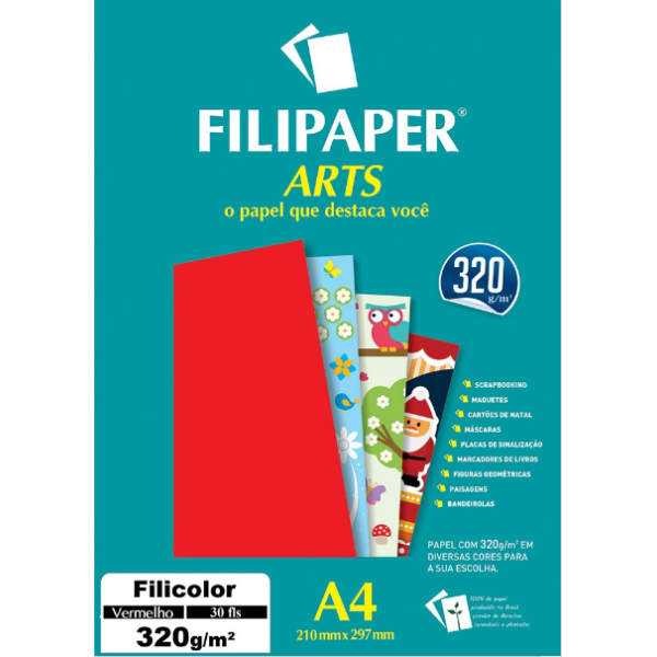 Papel Filipaper Arts 320gr - A4 - Vermelho - 30 folhas