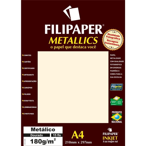 Filipaper Metallics 180gr A4 - 15 folhas - Creme