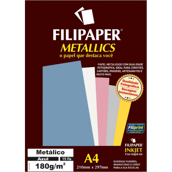 Filipaper Metallics 180gr A4 - 15 folhas - Azul