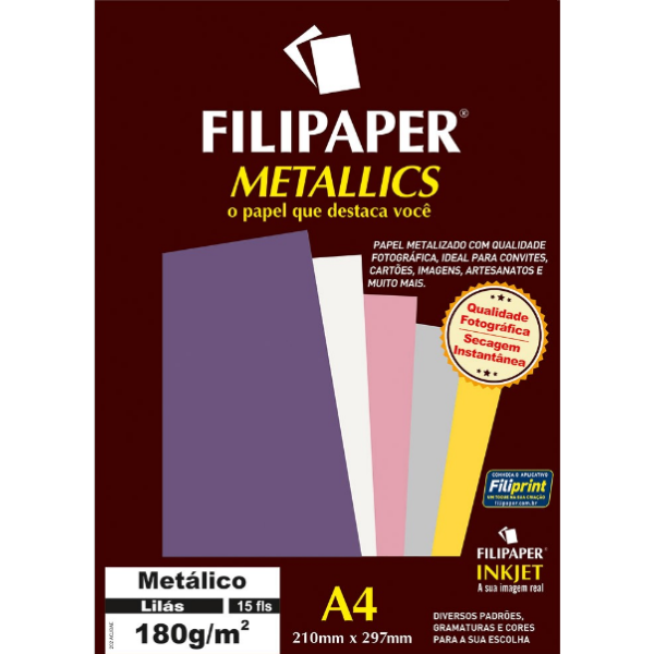 Filipaper Metallics 180gr A4 - 15 folhas - Lil�s