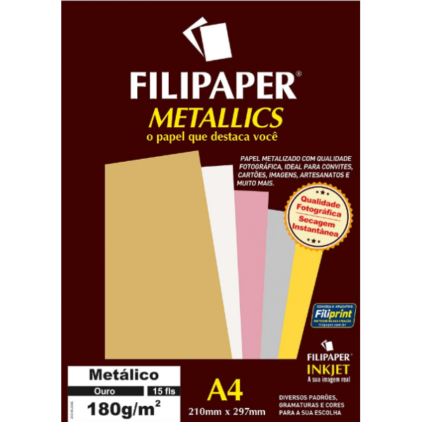 Filipaper Metallics 180gr A4 - 15 folhas - Ouro