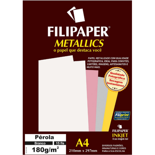 Filipaper Metallics 180gr A4 - 15 folhas - P�rola Branco
