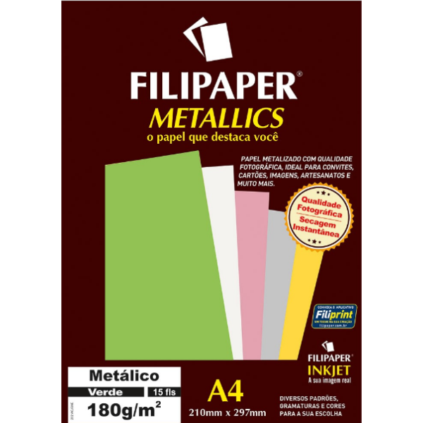 Filipaper Metallics 180gr A4 - 15 folhas - Verde