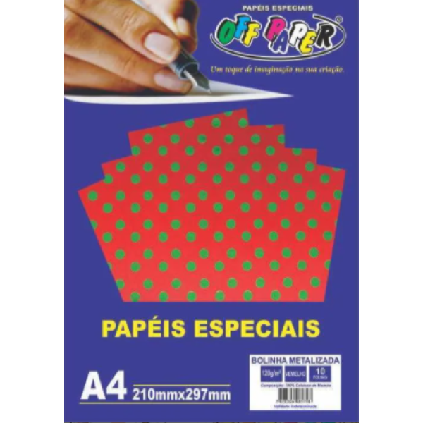 Papel Bolinha Metalizada Vermelho A4 120G 10 Fls - Off Paper