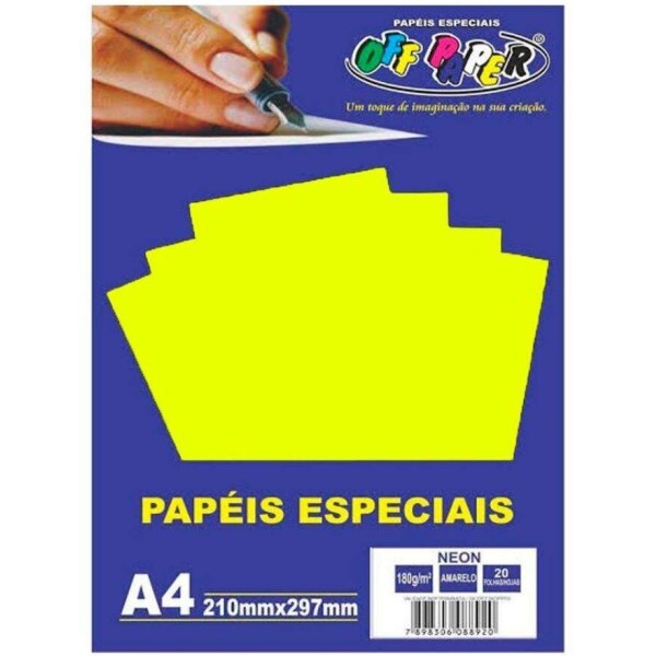 Papel Neon Amarelo A4 180G 20 Fls - Off Paper