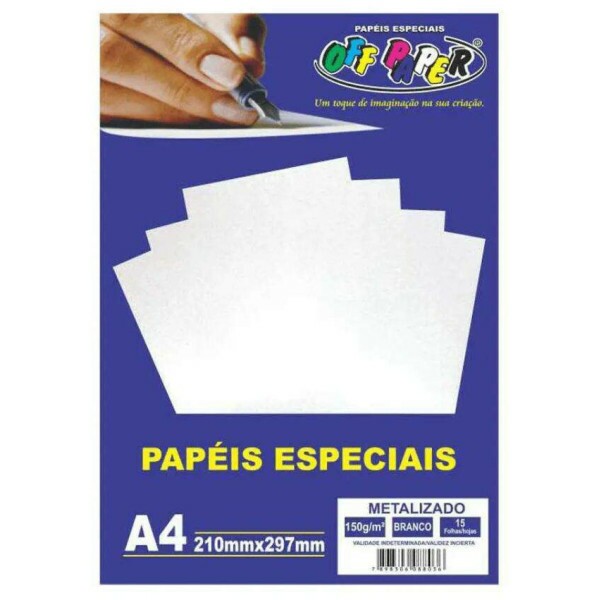 Papel Metalizado Branco - A4 150g 15 Folhas - Off Paper