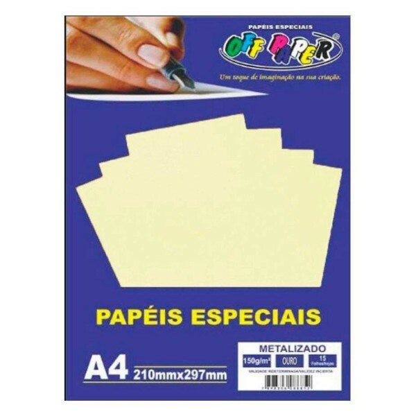 Papel Metalizado Ouro A4 150G 15 Fls - Off Paper