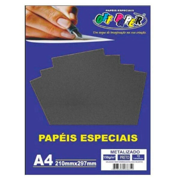Papel Metalizado Preto A4 150g 15 Fls - Offpaper