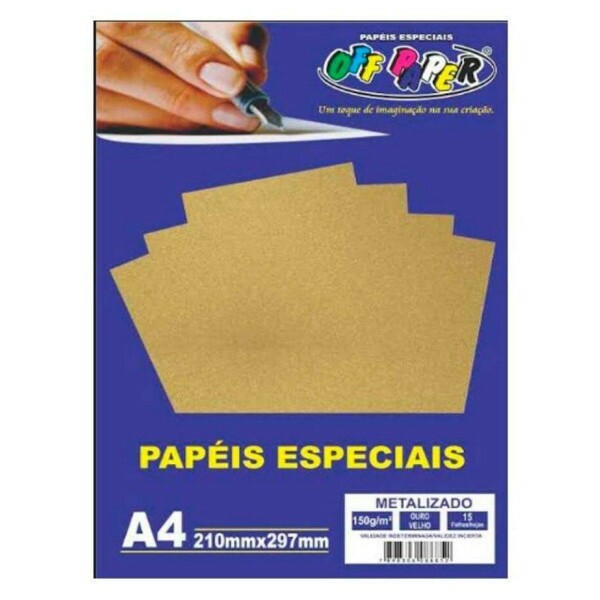 Papel Metalizado Ouro Velho - A4 150g 15 Folhas - Off Paper