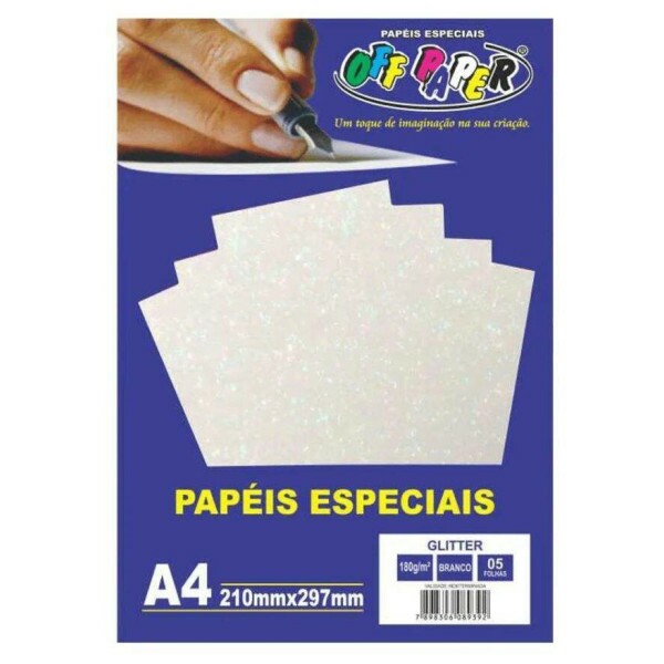 Papel Glitter Branco A4 180G 5 Fls - Off Paper