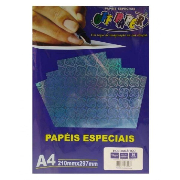 Papel Hologr�fico Azul A4 120G 10 Fls - Off Paper