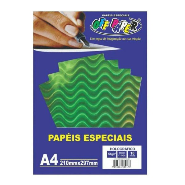 Papel Hologrfico Verde A4 120G 10 Fls - Off Paper
