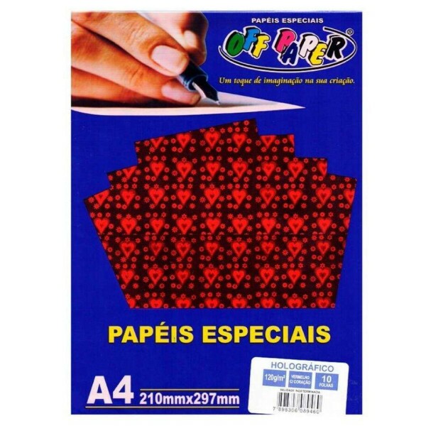 Papel Hologr�fico Vermelho A4 120G 10 Fls - Off Paper