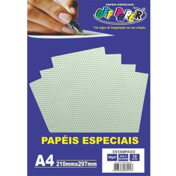 Papel Estampado Azul com Bolinhas A4 180g 10 Fls - Off Paper