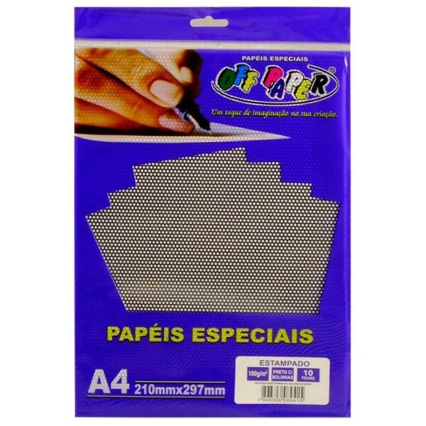 Papel Estampado Preto com Bolinhas A4 180g 10 Fls - Off Paper
