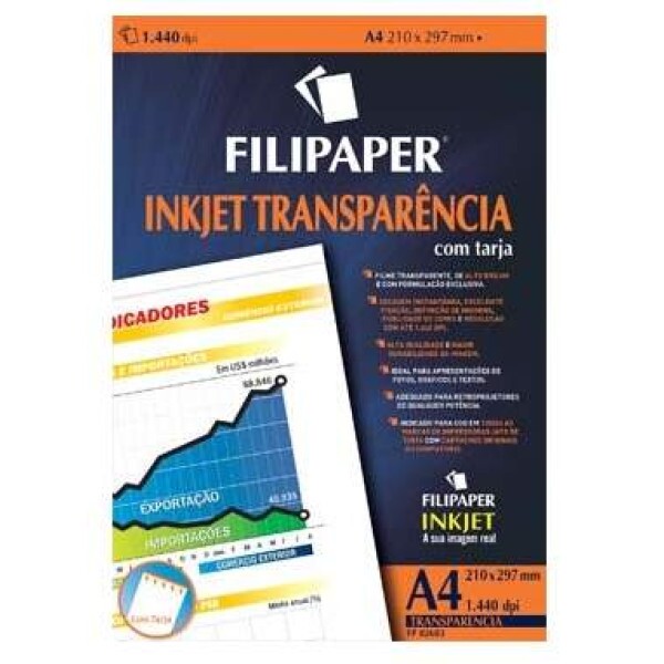 Filipaper Inkjet Transpar�ncia com Tarja para Jato de Tinta A4 c/ 10 Folhas