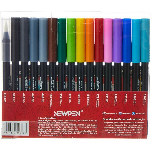 Pincel Brush Pen Aquarelável - 16 unidades - Newpen - Lavoro Papéis