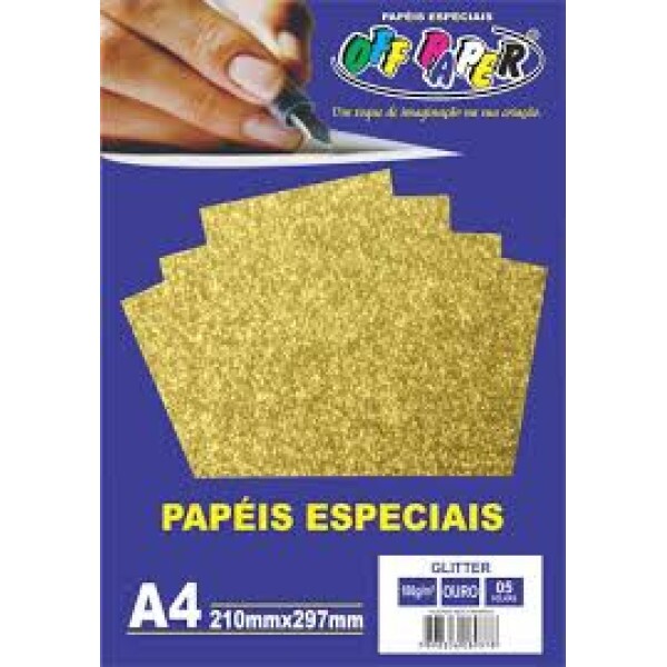 Papel Glitter Ouro A4 180G 5 Fls - Off Paper