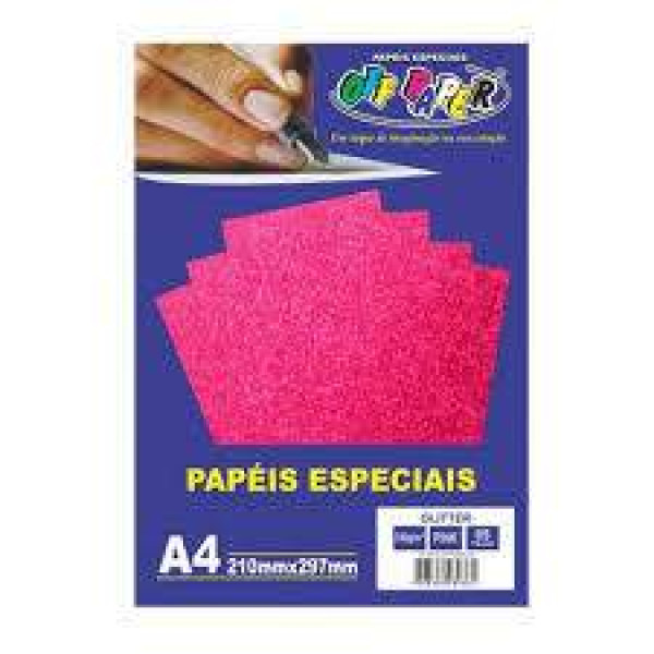 Papel Glitter Pink A4 180G 5 Fls - Off Paper
