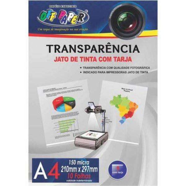 Transpar�ncia A4 Jato de Tinta Com Tarja 150G 10 Fls - Off Paper