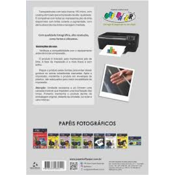 Transpar�ncia A4 Jato de Tinta Com Tarja 150G 10 Fls - Off Paper