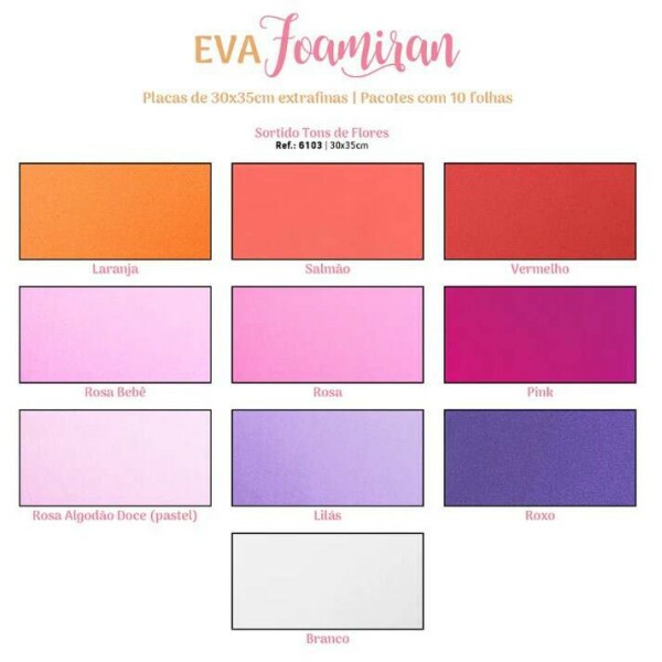 Placa de EVA Foamiran Para Flores - 30 x 35 cm Sortido - Tons de Flores Intensas - Make+