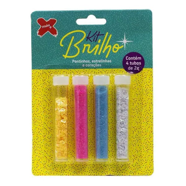 Kit Blister Brilho Glitter, Estrela e Cora��o 2gr - 4 Cores - Make+