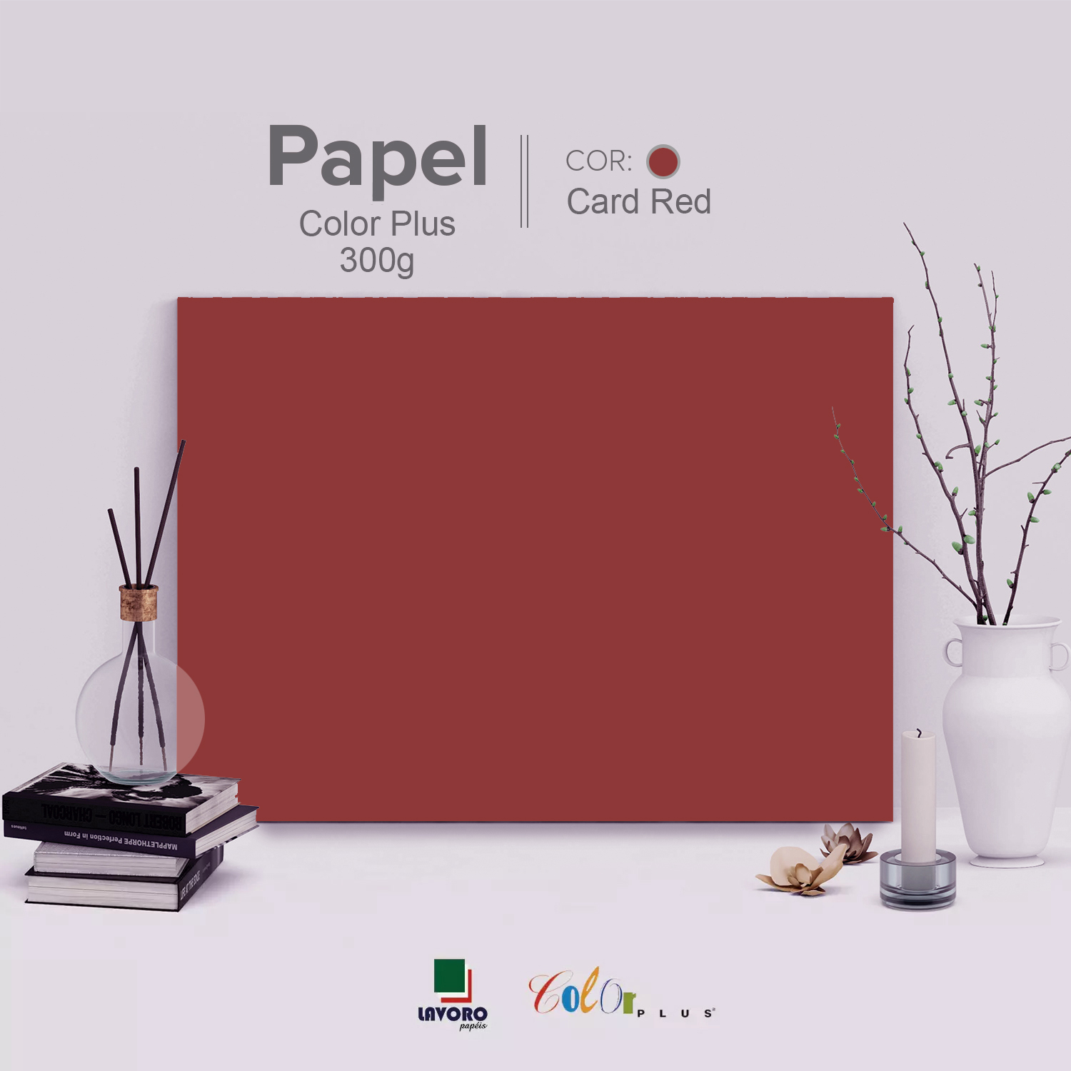 Papel Color Plus 300gr A4 27 Folhas Card Red - Lavoro Papéis