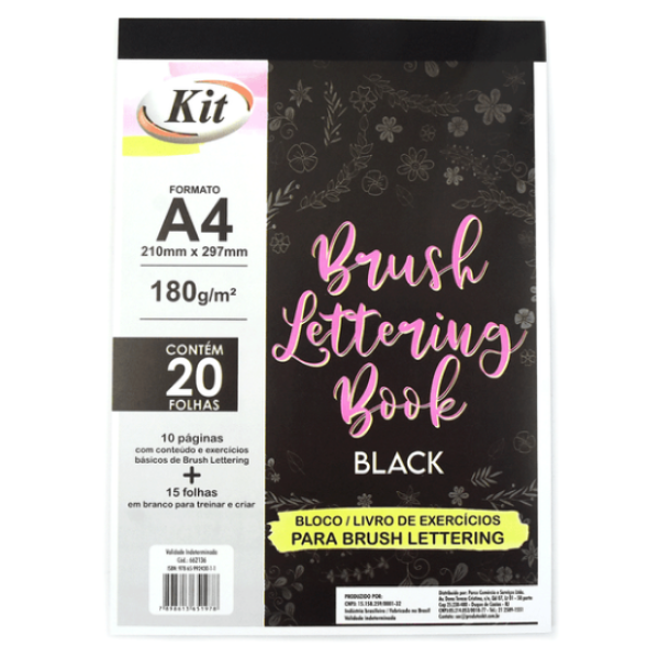 BLOCO LIVRO LETTERING A4 180GRS 20FLS PRETO - KIT