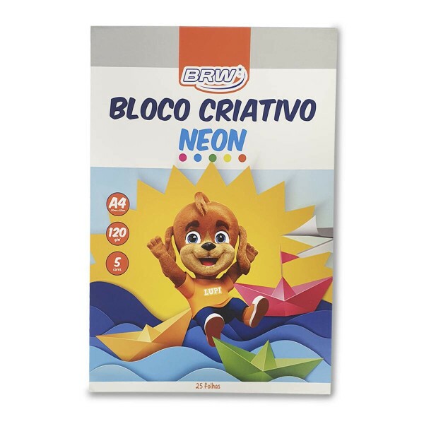 BLOCO CRIATIVO NEON A4 - 5 CORES - 120GR - 25 FOLHAS
