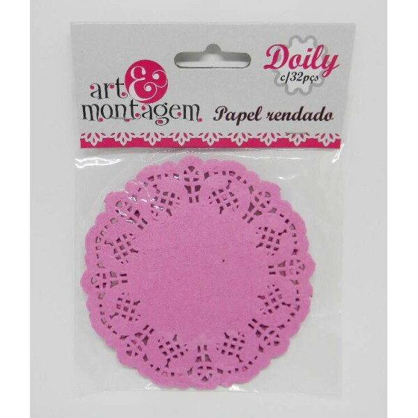 Doilies Art & Montagem - Papel Rendado Doilies Redondo Rosa - 10cm com 32 unidades