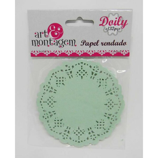 Doilies Art & Montagem - Papel Rendado Doilies Redondo Verde - 10cm com 32 unidades