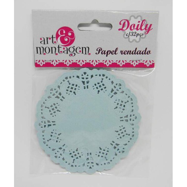 Doilies Art & Montagem - Papel Rendado Doilies Redondo Azul - 10cm com 32 unidades