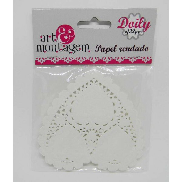 Doilies Art & Montagem - Papel Rendado Doilies Cora��o Branco - 10cm com 32 unidades