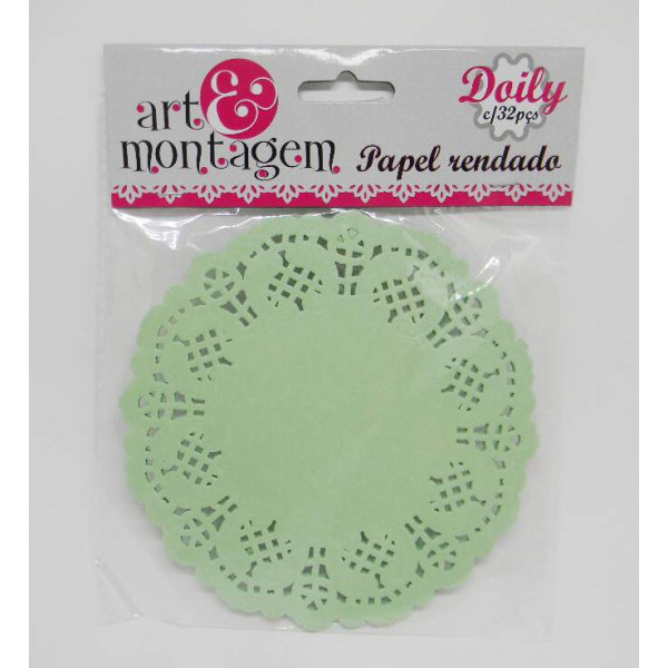 Doilies Art & Montagem - Papel Rendado Doilies Redondo Verde - 14cm com 32 unidades