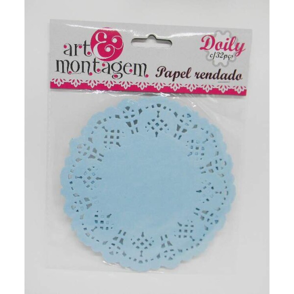 Doilies Art & Montagem - Papel Rendado Doilies Redondo Azul - 14cm com 32 unidades