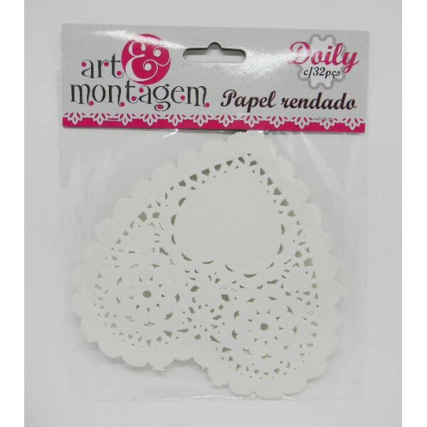 Doilies Art & Montagem - Papel Rendado Doilies Cora��o Branco - 14cm com 32 unidades