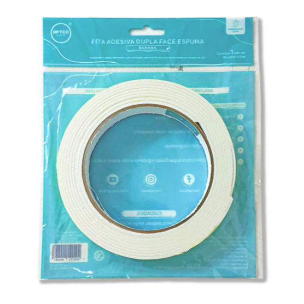 Fita Adesiva Dupla Face - Espuma - 18mm c/1,5 metros (Fita Banana) - Repeteco