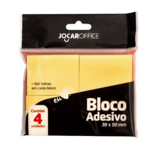 BLOCO ADESIVO AMARELO 38MMX50MM BLISTER/4BLOCOS - JOCAR OFFICE