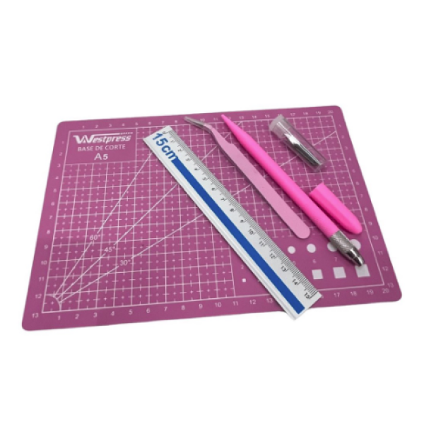 Kit Base de Corte com R�gua, Estilete de Precis�o e Pin�a - 22x15 Westpress