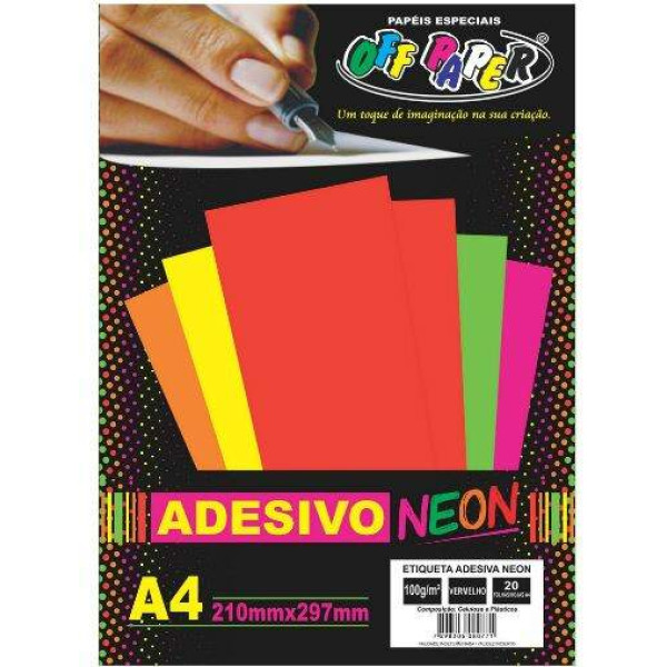 Etiqueta Adesiva A4 Vermelho Neon 100g c/ 20 Folhas - Off Paper