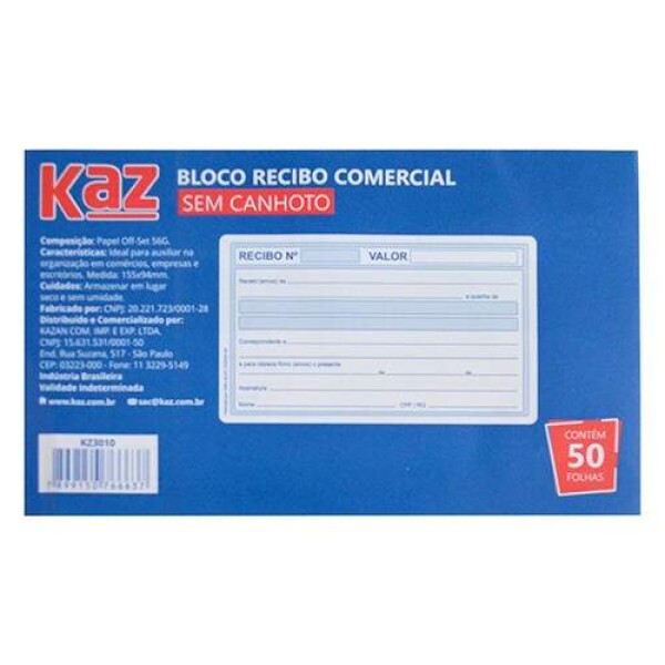 Bloco Recibo Comercial Sem canhoto 50fls
