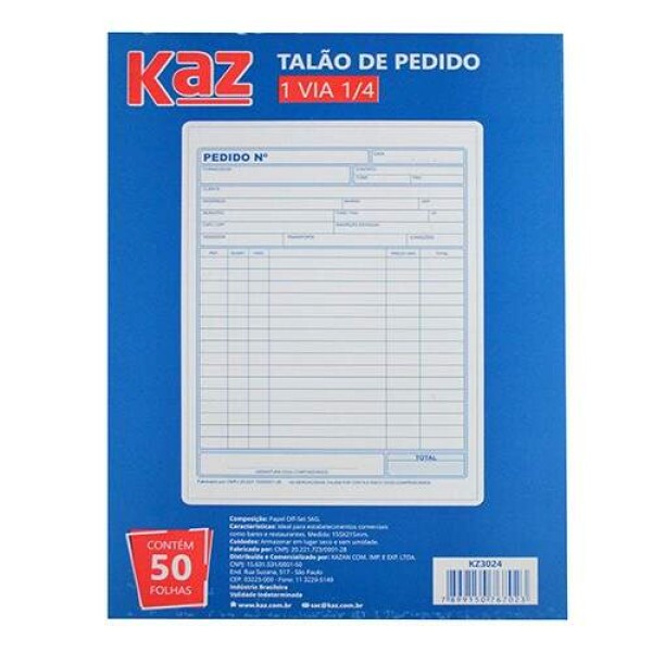 Tal�o De Pedido Para Cliente Bloco C/ 50 Fls 1 Via