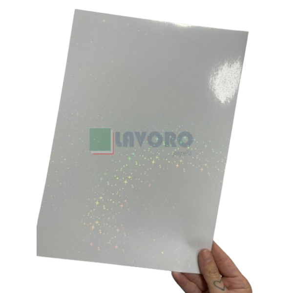Vinil Adesivo Hologrfico Estrelas 3d A4 p/ Jato de Tinta e Resistente  gua - Pct c/ 10 Fls
