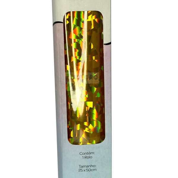 Filme de Recorte Termocolante Hologrfico Dourado Cristal 25x50cm - RPTCO