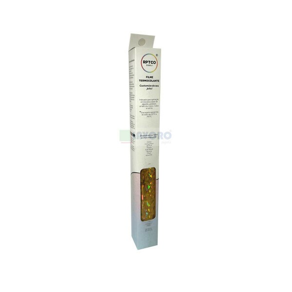 Filme de Recorte Termocolante Hologrfico Dourado Cristal 25x50cm - RPTCO