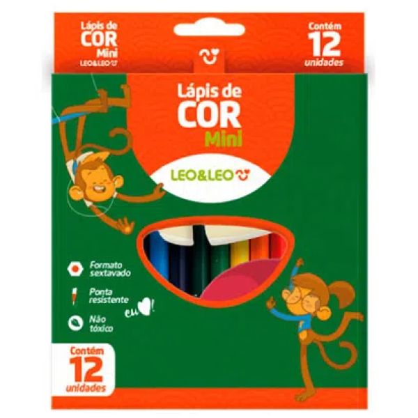 Lpis de Cor Mini 12 Cores Sextavado - LEO&LEO