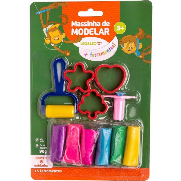Kit Massa de Modelar 6 cores mais 5 Peas Leo e Leo